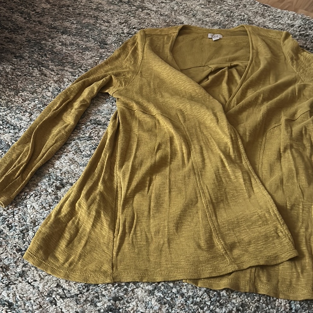 LOGO by Lori Goldstein Yellow Waterfall Cardigan - Picture 8 of 12